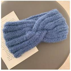 Gestricktes Stirnband für Frauen Damen-Kopfschmuck mit breitem Rand, Strick-Haarband for Herbst und Winter (Color : Blue, Size : Free Size) von SLEDEZ
