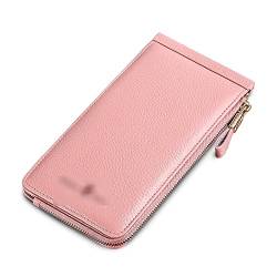 Kartenetui Herren- und Damen-Leder-Multi-Card-Ultradünne Brieftasche mit langem Clip mit großer Kapazität (Color : Pink, Size : 20x10x2cm) von SLEDEZ