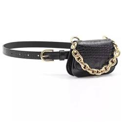 Leichte Hüfttasche für Damen Damen Casual Chain Personalisierter Anzug Dünne Gürteltasche (Color : Black, Size : 8x3cm) von SLEDEZ