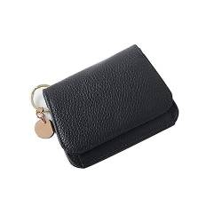 Mini-Geldbörse für Damen Damen-Geldbörse aus Leder mit Reißverschluss, dreifach faltbar, multifunktionale Geldbörse (Color : Black, Size : 13x2.5x10cm) von SLEDEZ