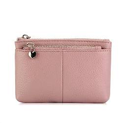 Mini-Geldbörse für Damen Geldbörse for Damen, Mini-Reißverschluss, Kurze Leder-Clutch (Color : Pink, Size : 13x2x8.5cm) von SLEDEZ