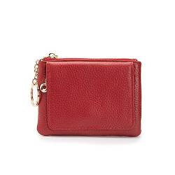 Mini-Geldbörse für Damen Kurze Damen-Geldbörse aus Leder mit Mini-Reißverschluss (Color : Red, Size : 10x2x13cm) von SLEDEZ