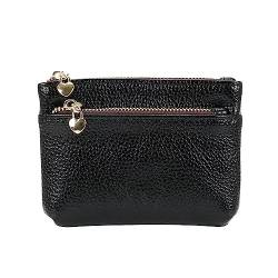 Mini-Geldbörse für Damen Kurze kleine Damen-Geldbörse aus Leder mit Reißverschluss, Münzgeldbörse, Kartentasche (Color : Black, Size : 12.5x9x2cm) von SLEDEZ