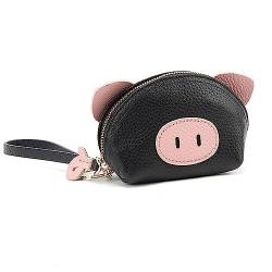 Mini-Geldbörse für Damen Niedliche Clutch-Tasche for Damen, kompakt, Schweinsleder, mit Reißverschluss (Color : Black, Size : 12.5x5.5x8cm) von SLEDEZ