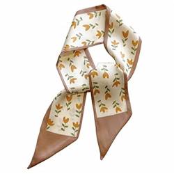 Seidenschal-Haarband Kleiner langer Schal mit Blumenmuster, schwebendem Band und Haargummi-Dekoration von SLEDEZ