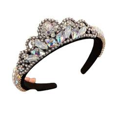 Stirnbänder für Damen Damen-Haarband mit Perlen, glänzendem Diamant, Vintage-Stil, Party-Haar-Accessoire (Color : Black, Size : Free size) von SLEDEZ