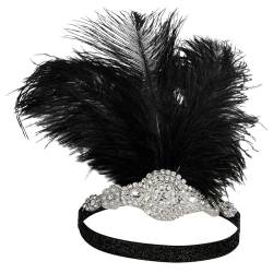 Vintage Stirnband Feder-Kopfschmuck, elastischer Bühnen-Haarschmuck (Color : Black, Size : Free size) von SLEDEZ