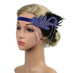 Vintage Stirnband Haarschmuck mit Federn im Vintage-Stil, Bühnenaufführung, Braut- und Abschlussball-Haarschmuck (Color : Blue, Size : Free size) von SLEDEZ