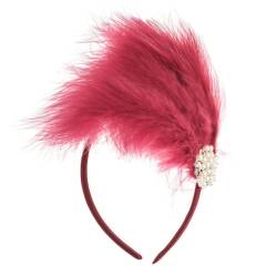 Vintage Stirnband Kreative Feder-Haarbänder, Braut-Feder-Stirnband, Haarschmuck for den Abschlussball (Color : Red, Size : 15x25cm) von SLEDEZ