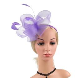 Vintage Stirnband Mesh Schleier Kopfschmuck Blume Vintage Kopfbedeckung Hut Feder Mesh Hut (Color : Purple, Size : Free size) von SLEDEZ