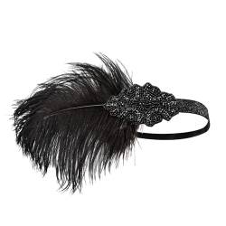 Vintage Stirnband Vintage Feder-Stirnband, Abschlussball, Party, Feder-Kopfschmuck (Color : Black, Size : Free size) von SLEDEZ