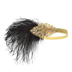 Vintage Stirnband Vintage Feder-Stirnband, Abschlussball, Party, Feder-Kopfschmuck (Color : Gold, Size : Free size) von SLEDEZ