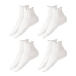 4 Paar einfarbige gekräuselte Socken, lockere Socken, bequeme Spitzensocken, atmungsaktive gekräuselte Damensocken, rutschfeste Socken, gekräuselte nahtlose Socken, Socken mit Baumwollmuster (weiß) von SLEEKEE