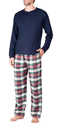 SLEEPHERO Herren Pyjama Set Pyjama für Herren 2-teiliges PJ Set mit Baumwolle Flanell Herren Pyjamahose und Langarm Henley T-Shirt, Marineblaues Schottenkaro, Medium von SLEEPHERO