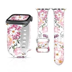 SLEILIN Niedliches Sport-Silikon-Uhrenarmband, kompatibel mit floralem Apple Watch-Armband für Damen, 38 mm, 40 mm, 41 mm, 42 mm, 44 mm, 45 mm, 49 mm, für iWatch Serie 9, 8, 7, 6, 5, 4, 3, 2, 1, SE, von SLEILIN