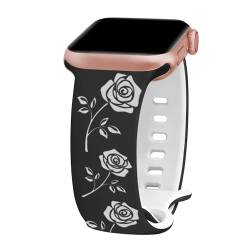 SLEILIN Zweifarbiges Uhrenarmband mit Blumengravur, kompatibel mit Apple Watch-Armbändern 38/40/41/42/44/45/49 mm, für Damen, weiches Silikon, Sportarmband für iWatch Serie von SLEILIN