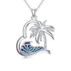 SLIACETE 925 Sterling Silber Palm Tree Kette Ozean Welle Herz Anhänger Halskette Sommer Strand Halskette Schmuck Geschenk für Frauen Mädchen von SLIACETE