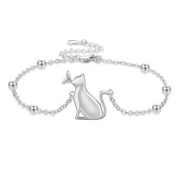 SLIACETE Katze Armband für Damen Mädchen 925 Sterling Silber Schmetterling und Katzen Armband Schmuck Geschenke für Katzenliebhaber von SLIACETE