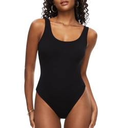 SLIMBELLE Body Damen Ärmellos U-Ausschnitt Body Kurzarm Damen Elegant Sexy Kurzarmbody Oberteil Bustier Schmal Bodysuits Tops Bodys für Damen (Schwarz,XXL) von SLIMBELLE