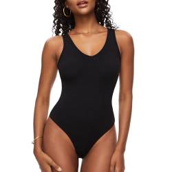 SLIMBELLE Damen Ärmellos Body V Ausschnitt Lässiger Elegant Damen Body Sexy Tank Top Bodysuit von SLIMBELLE