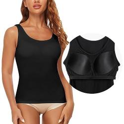 SLIMBELLE Damen BH Hemd Unterhemd Basic Top mit Integriertem BH Breite Träger Camisole mit Cups Ohne Bügel Rundhals Gepolstertes Hemdchen Bustier Skinny Tanktop Bralette Bra Shirt（Schwarz,XXL von SLIMBELLE