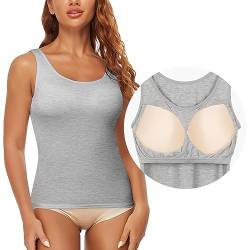 SLIMBELLE Damen BH Hemd Unterhemd Basic Top mit Integriertem BH Breite Träger Seamless Camisole mit Cups Ohne Bügel Rundhals Gepolstertes Hemdchen Bustier Skinny Tanktop Bralette Bra Shirt(Grau,L) von SLIMBELLE