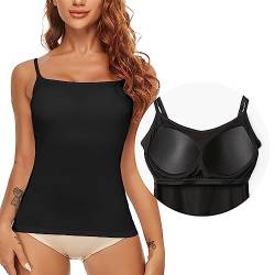 SLIMBELLE Damen BH Hemd Unterhemd Spaghettiträger Top Ohne Bügel Unterhemden mit BH Integriert Basic Polster Trägertop Padded Camisole Hemdchen mit Cups Einsatz Bustier Bralette Shirt(Schwarz,S) von SLIMBELLE