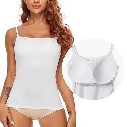 SLIMBELLE Damen BH Hemd Unterhemd Spaghettiträger Top Ohne Bügel Unterhemden mit BH Integriert Basic Trägertop Weiß Seamless Hemdchen mit Cups Einsatz Camisole Bustier Bralette Shirt(Grau,S) von SLIMBELLE