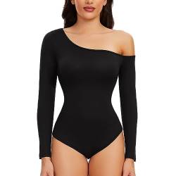 SLIMBELLE Damen Body Langarm Bodysuit Damen Body Elegant Bodysuit Women Schräger Ausschnitt Schulterfreies Oberteil Damen von SLIMBELLE