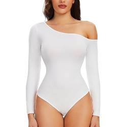 SLIMBELLE Damen Body Langarm Bodysuit Damen Body Elegant Bodysuit Women Schräger Ausschnitt Schulterfreies Oberteil Damen von SLIMBELLE