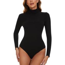 SLIMBELLE Damen Body Langarm Bodysuit Rollkragen Jumpsuit Elegant Shaping Body Langarmshirt Schmal Body Langarm Damen (R-Schwarz, XXL) von SLIMBELLE