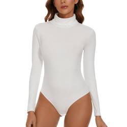 SLIMBELLE Damen Body Langarm Bodysuit Rollkragen Jumpsuit Elegant Shaping Body Langarmshirt Schmal Body Langarm Damen (R-Weiß, L) von SLIMBELLE