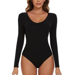 SLIMBELLE Damen Body Langarm V-Ausschnitt Langärmelige Bodysuit Elegant Sexy Langarmbody Oberteil Bustier Schmal Bodysuits Tops Bodys für Damen von SLIMBELLE