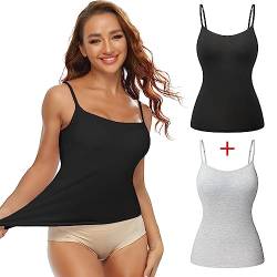 SLIMBELLE Damen Unterhemd BH Hemd Seamless Tank Top mit entfernbaren Cups Bauchweg Shapewear Top Ohne Bügel Bustier Hemdchen Figurformende Body Shaper Camisole Formendes Hemd (Schwarz + Grau,M) von SLIMBELLE