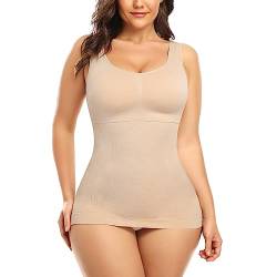 SLIMBELLE Damen Unterhemd BH Hemd Tank Top mit entfernbaren Cups Bauchweg Shapewear Top Ohne Bügel Bustier Hemdchen Figurformende Body Shaper Camisole Formendes Hemd Shaping Unterwäsche(Beige,L) von SLIMBELLE