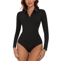 SLIMBELLE Damenbody V-Ausschnitt Bodysuit Oberteil Body Damen Langarm Body Sexy Damenbody Schmal Bodysuits Tops von SLIMBELLE