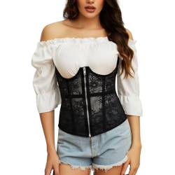 SLIMBELLE Korsett Damen Spitze Unterbrust Corsage Hourglass Waist Trainer Mesh Taillenformer Damen Bauchweg Mit Schnürung von SLIMBELLE