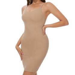 SLIMBELLE Miederkleid für Damen Nahtlose Unterröcke Shapewear Kleid Sexy Bauch Weg Figurformende Unterkleid Damen mit Trägern Shaping Full Slips (Beige,M) von SLIMBELLE