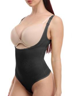 SLIMBELLE Shapewear Damen Bauchweg Figurenformend Damen Body Shaper Tanga Formbody Nahtlos Miederbody Taillenformer Damen Bauch weg Schwarz M von SLIMBELLE