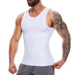 SLIMBELLE Shapewear Herren Kompressions Shirt Elastische Ärmellos Body Shaper Tight Unterhemden Herren Tank Top Taillenformer Figurformend Bauchweg Unterhemd Herren(Weiß,3XL) von SLIMBELLE