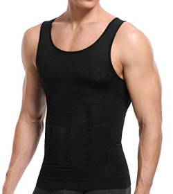 SLIMBELLE Shapewear Herren Kompressions Shirt Figurformende Bauchweg Unterhemd Body Shape Tank Top Ärmellos Untershirt Elastische Weste Schlank Mieder Taillenformer Bauch Vest für Männer (Schwarz,3XL) von SLIMBELLE