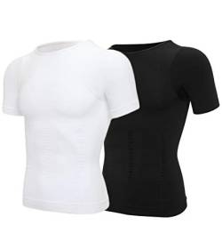 SLIMBELLE Shapewear Herren Kompressions Shirt Figurformende Bauchweg Unterwäsche Unterhemd Shape Untershirt Body Shaper Tight Elastische Weste Schlank Miederbody Taillenformer Ärmeln Bauch Top Männer von SLIMBELLE