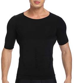 SLIMBELLE Shapewear Herren Kompressions Shirt Figurformende Bauchweg Unterwäsche Unterhemd Shape Untershirt Body Shaper Tight Elastische Weste Schlank Miederbody Taillenformer Ärmeln Bauch Top Männer von SLIMBELLE