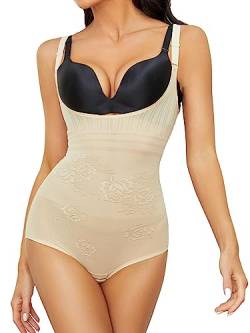 SLIMBELLE Shaping Body Damen Bauchweg Body Shaper Stark Formend Miederbody Sculpting Bodysuit Bodyformer Körperformer Slim Shapewear Schwarz Beige 3XL von SLIMBELLE