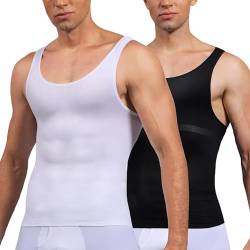 SLIMBELLE Unterhemd Herren Classic Herren Body Shaper Slimming Nahtlos Gestricktes Atmungsaktives Shapewear Tanktop Herren(Weiß+Schwarz, 3XL) von SLIMBELLE
