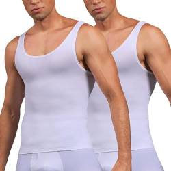 SLIMBELLE Unterhemd Herren Classic Herren Body Shaper Slimming Nahtlos Gestricktes Atmungsaktives Shapewear Tanktop Herren(Weiß+Weiß, M) von SLIMBELLE