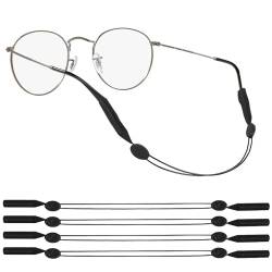 SLIVERBA 4 Stück Universale Silikon Elastic Sportbrillenband, Verstellbare Brillenkette, Sport wasserfestes Brillenband Sonnenbrillenband Brillenzubehör für Damen, Kinder, Herren(Schwarz) von SLIVERBA