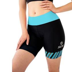 SLS3 Triathlon Hose Damen | Tri Bike Shorts | Schwarz | Tri Short Frauen FRT Solid | Designed by Athletes (Black/Martinica Blue Stripes, Large) von SLS3