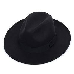 Klassische Unisex Wolle Mischung Fedora Hut Krempe Flache Kirche Derby Cap Breiter Krempe Klassische Pork Pie Hut Perfekt für Hochzeit Talent Show Performance,Weihnachtsgeburtstagsgeschenk,SLTO-black von SLTO