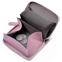SLUKULU RFID-blockierende Geldbörse für Damen, minimalistisches Echtleder, mit Reißverschluss, kleine Münzgeldbörse, Pink, 5*3.5*1.1, Geldbörse aus echtem Leder, RFID-gesichert, geräumig, niedlich, von SLUKULU